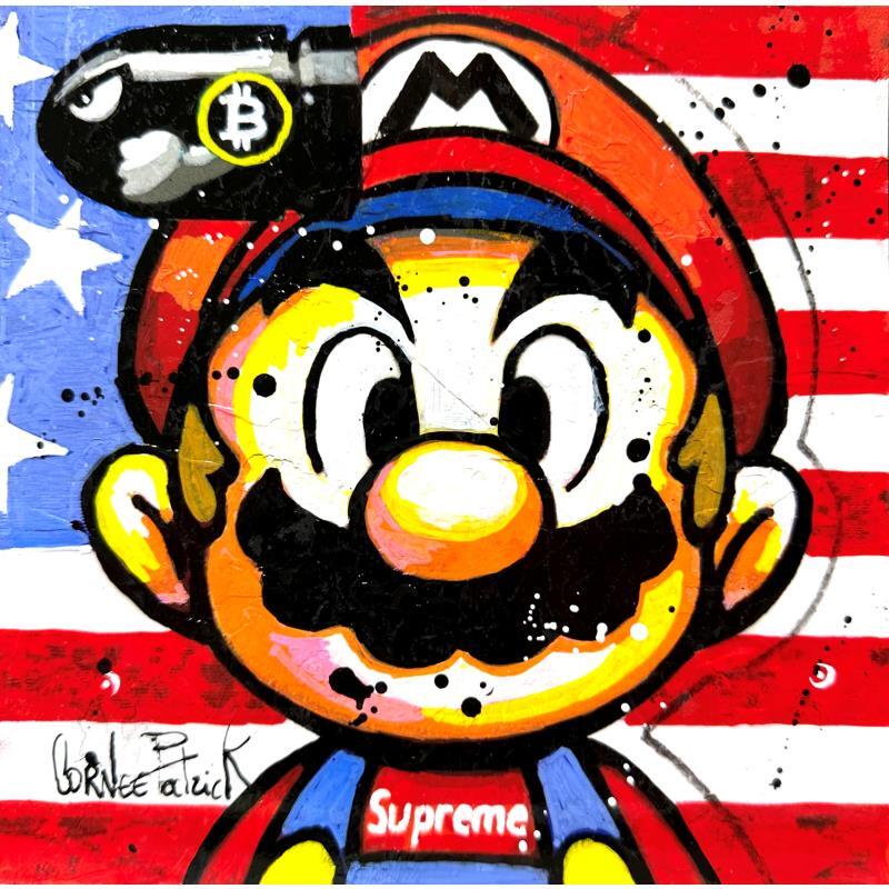 Painting Mario Bros loves USA by Cornée Patrick | Painting Pop-art Cinema, Pop icons, Portrait