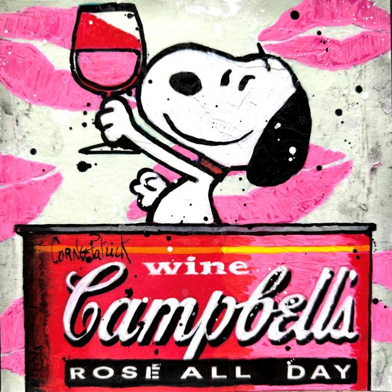 Peinture Snoopy likes Rosé wine par Cornée Patrick | Tableau Pop-art Cinéma, Icones Pop, Scènes de vie