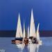 Gemälde Sur les flots von Chevalier Lionel | Gemälde Figurativ Marine Minimalistisch Acryl
