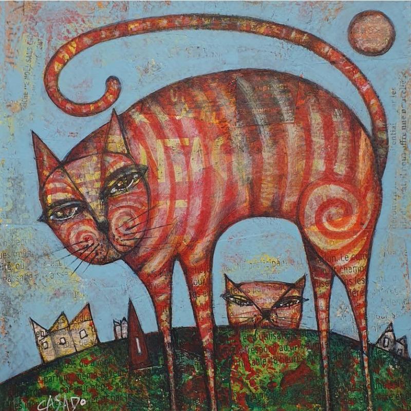 Peinture Red cats par Casado Dan  | Tableau Art Singulier Acrylique, Collage Animaux