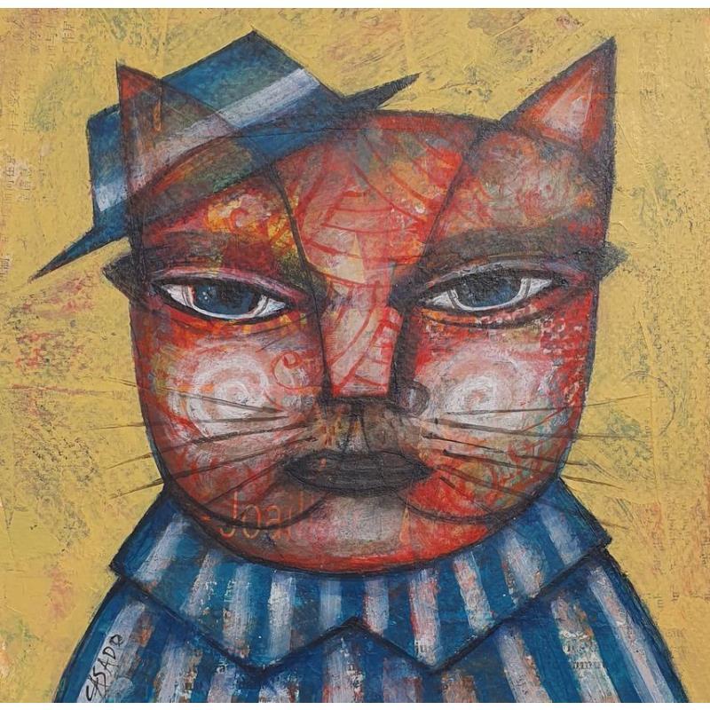 Peinture Smart cat par Casado Dan  | Tableau Art Singulier Acrylique, Collage Animaux