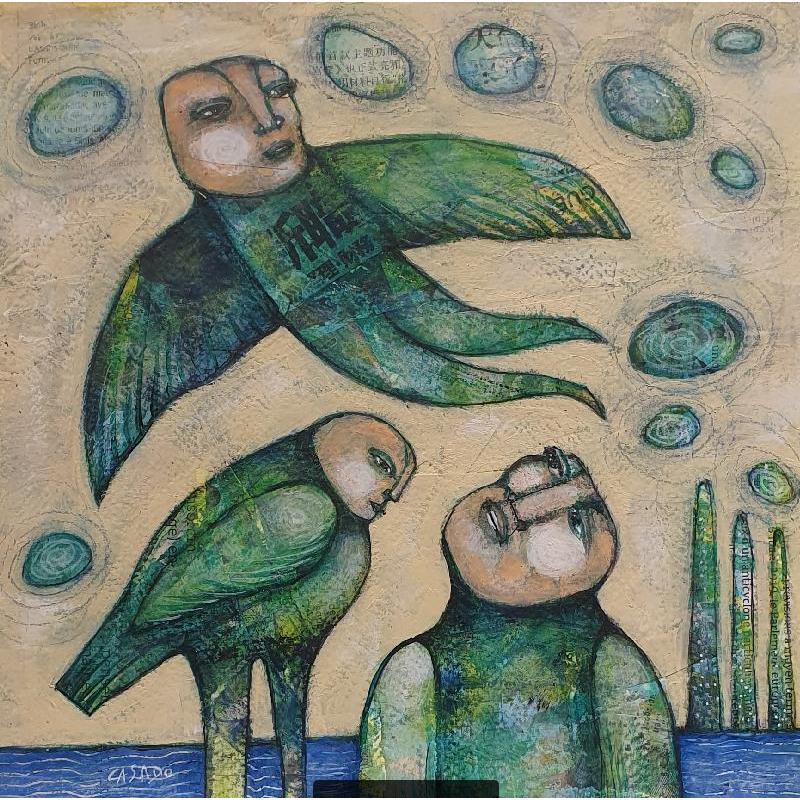 Peinture Bird Men par Casado Dan  | Tableau Art Singulier Nature Acrylique Collage
