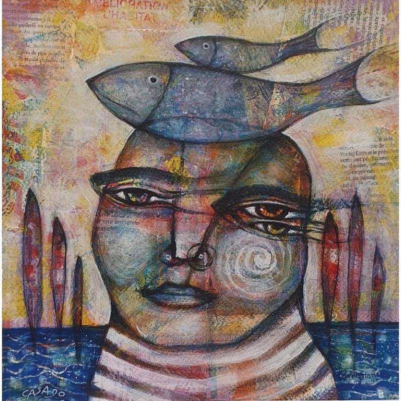 Gemälde Free von Casado Dan  | Gemälde Art brut Porträt Marine Acryl Collage
