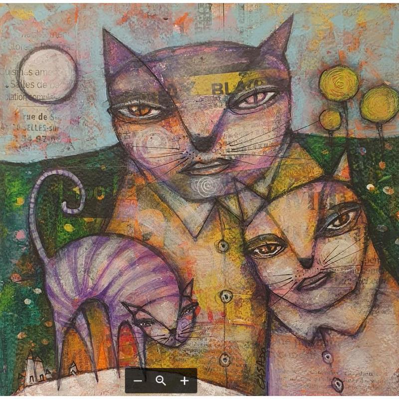 Peinture Cat family par Casado Dan  | Tableau Art Singulier Animaux Acrylique Collage