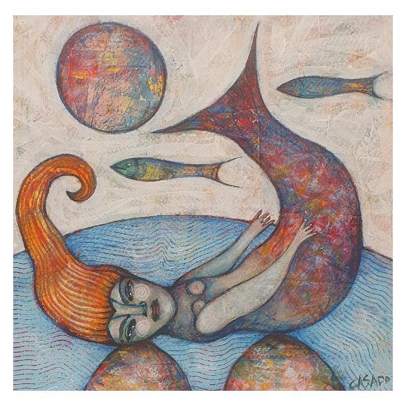 Peinture The siren par Casado Dan  | Tableau Art Singulier Acrylique, Collage Marine