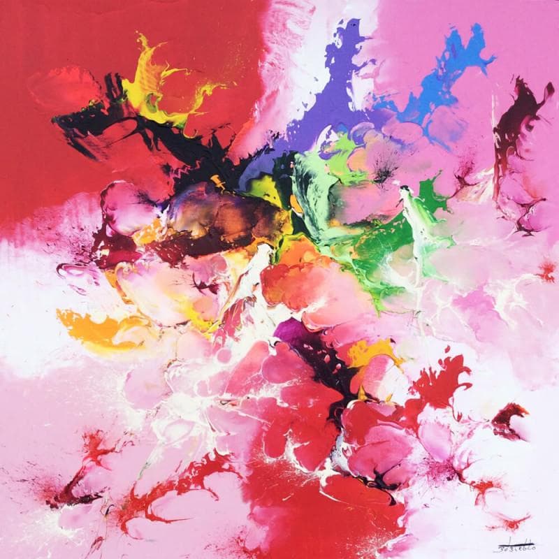 Peinture Rose et rouge par Zdzieblo Thierry | Tableau Abstrait Acrylique minimaliste