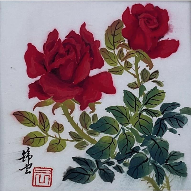 Painting Roses rouges by Tayun | Painting Figurative Watercolor Nature, Still-life