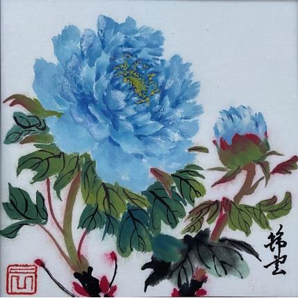 Painting Pivoine bleue by Tayun | Painting Figurative Watercolor Nature