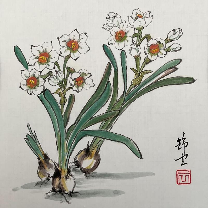 Peinture Narcisses blanches par Tayun | Tableau Figuratif Nature Aquarelle Encre