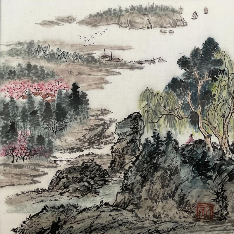 Painting Paysage de printemps by Tayun | Painting Figurative Ink, Watercolor Landscapes, Nature, Pop icons