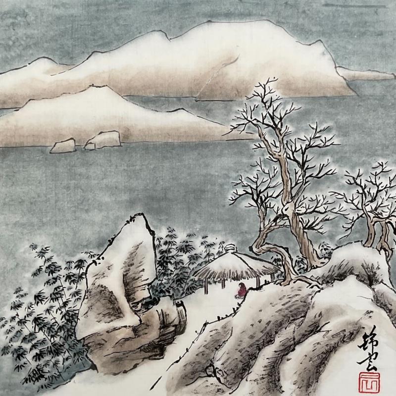 Peinture Paysage d'hiver par Tayun | Tableau Figuratif Paysages Aquarelle Encre