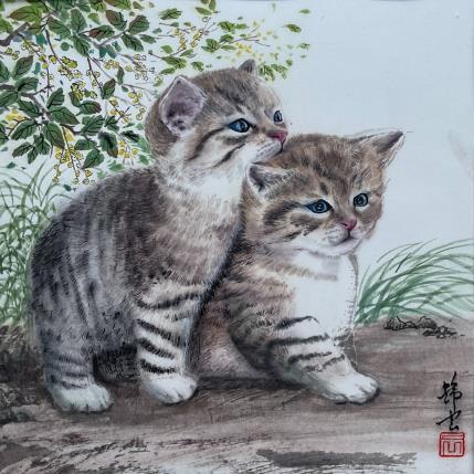 Peinture Deux chatons par Tayun | Tableau Figuratif Aquarelle Animaux