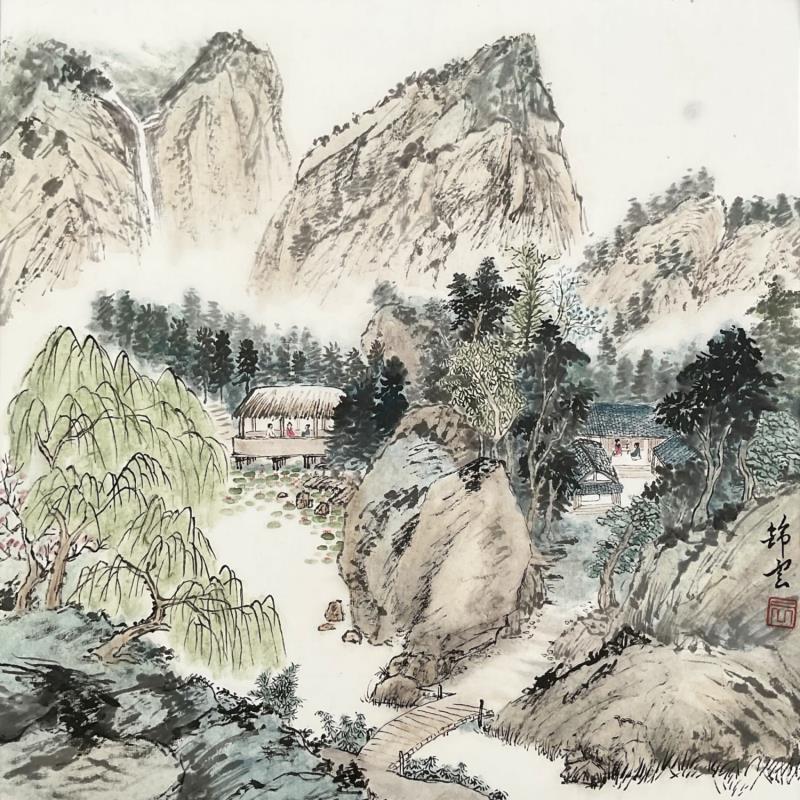 Gemälde Paysage d'été von Tayun | Gemälde Figurativ Landschaften Aquarell Tinte