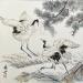Gemälde Grues qui jouent von Tayun | Gemälde Figurativ Tiere Aquarell Tinte