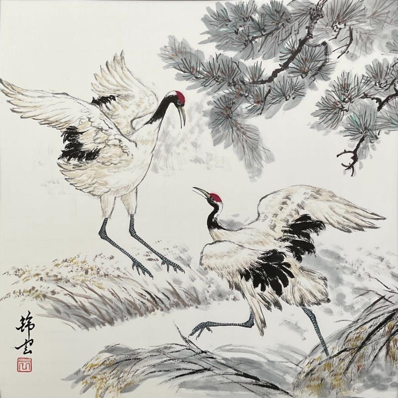 Painting Grues qui jouent by Tayun | Painting Figurative Ink, Watercolor Animals