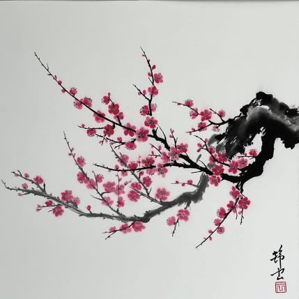 Gemälde Branche de cerisier von Tayun | Gemälde Figurativ Aquarell Natur