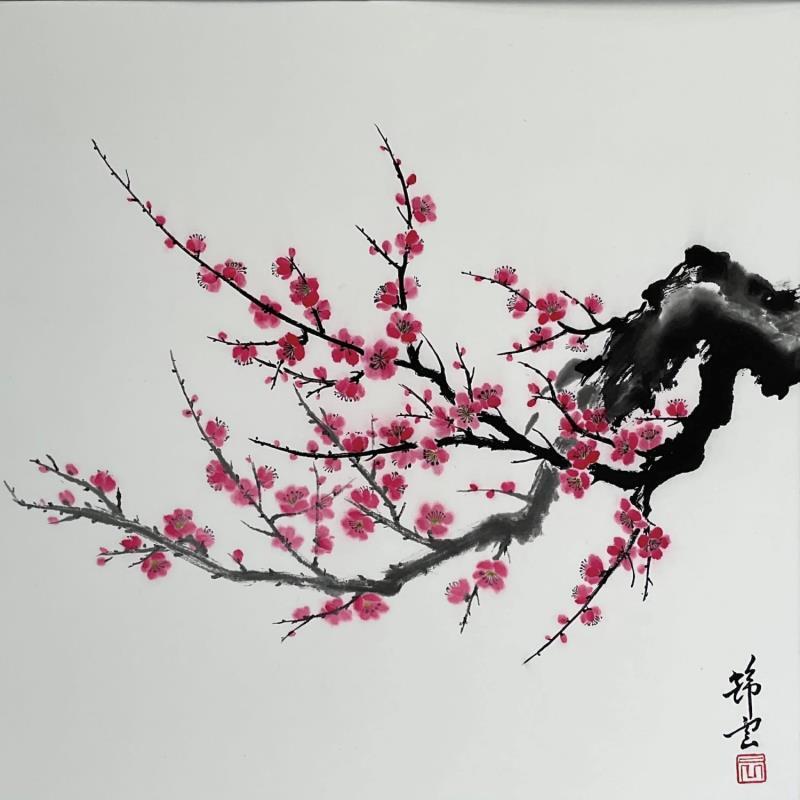 Painting Branche de cerisier by Tayun | Painting Figurative Watercolor Nature