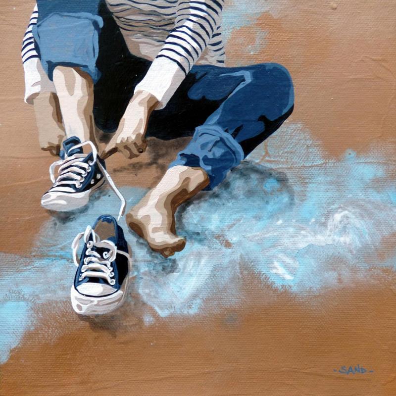 Peinture Allez hop, en marinière par Sand | Tableau Figuratif Marine Scènes de vie Acrylique