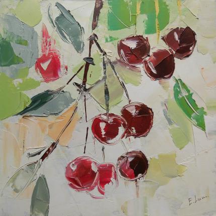 Painting Cherry Branch by Lunetskaya Elena | Painting Figurative Oil Landscapes, Minimalist, Nature, Pop icons