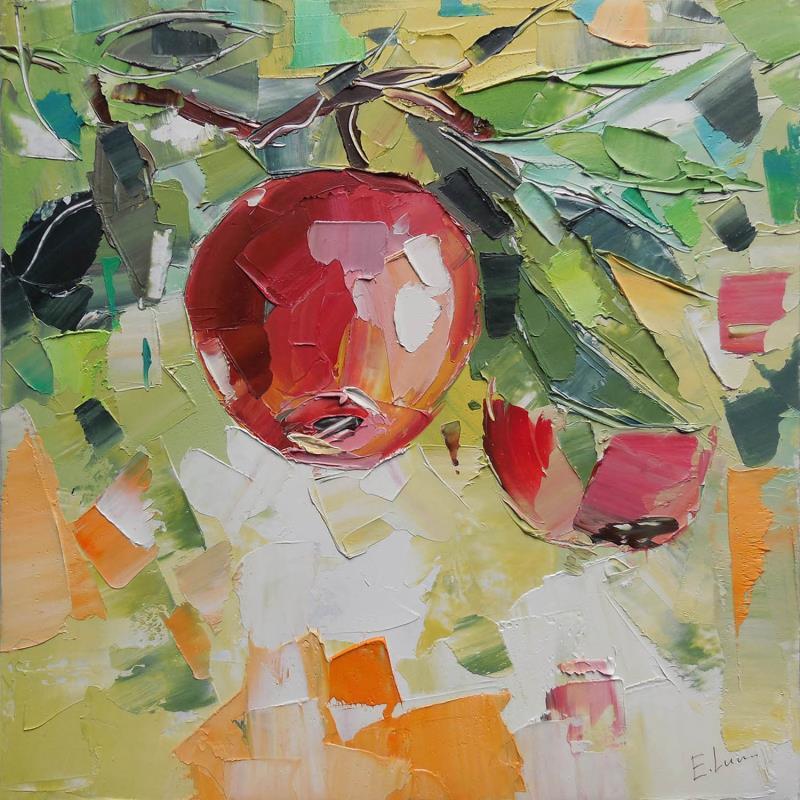 Painting Sunny Apple by Lunetskaya Elena | Painting Figurative Landscapes Nature Still-life Oil