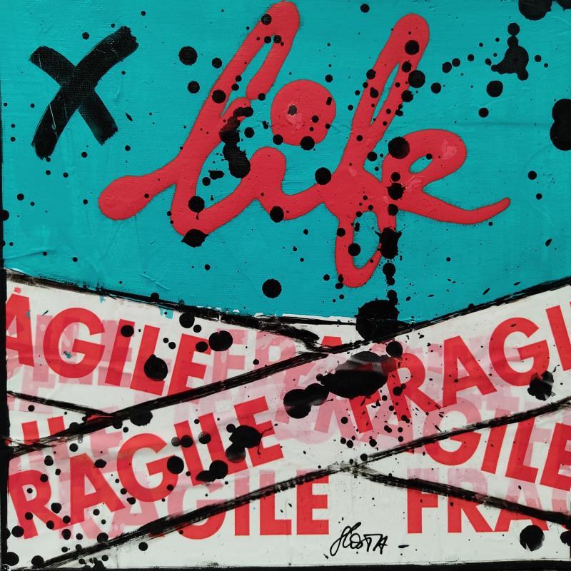 Painting Fragile Life Turquoise by Costa Sophie | Painting Pop-art Acrylic, Gluing, Upcycling