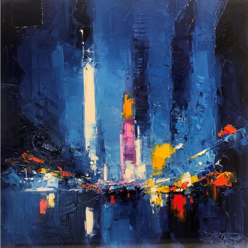 Painting Blue Manhattan by Castan Daniel | Painting Figurative Oil Urban