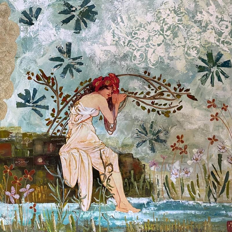 Painting La fraicheur de l'eau by Romanelli Karine | Painting Figurative Gluing Landscapes, Life style