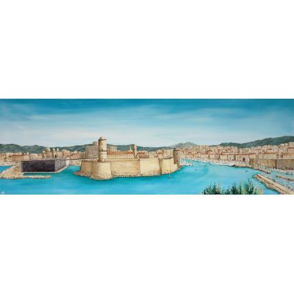 Gemälde Panoramique entrée de Marseille von Blandin Magali | Gemälde Figurativ Öl Landschaften, Marine