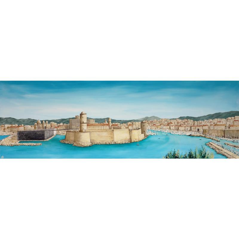 Painting Panoramique entrée de Marseille by Blandin Magali | Painting Figurative Oil Landscapes, Marine
