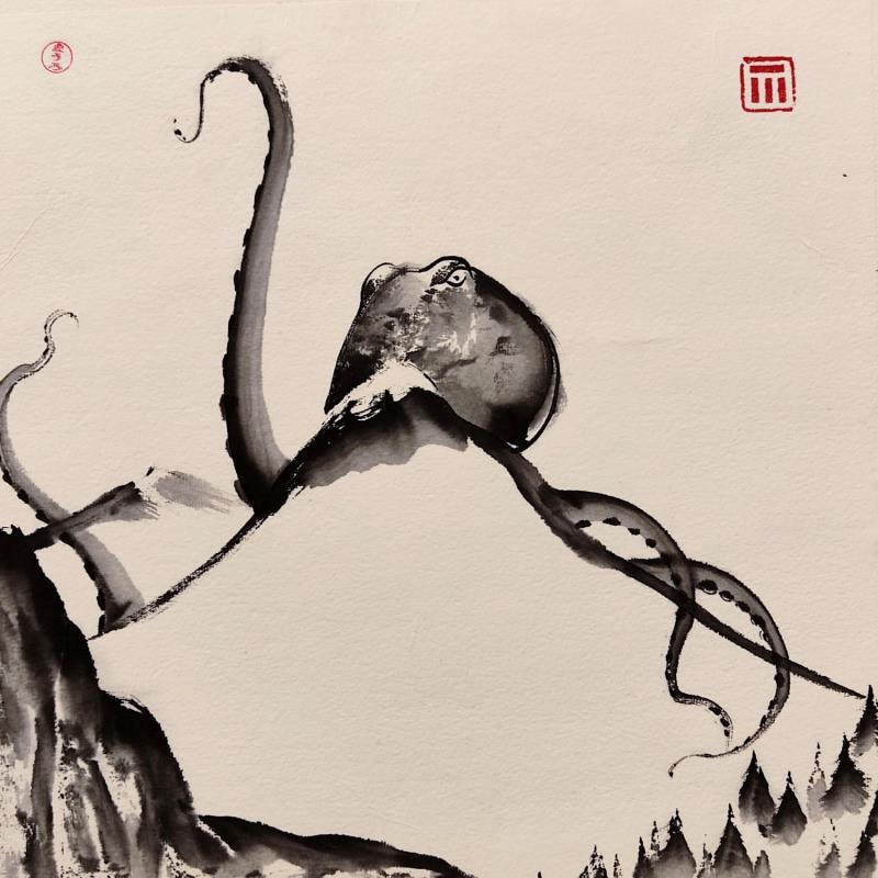 Painting Mr. Tako, octopus dream by De Giorgi Mauro | Painting Figurative Ink Animals, Black & White