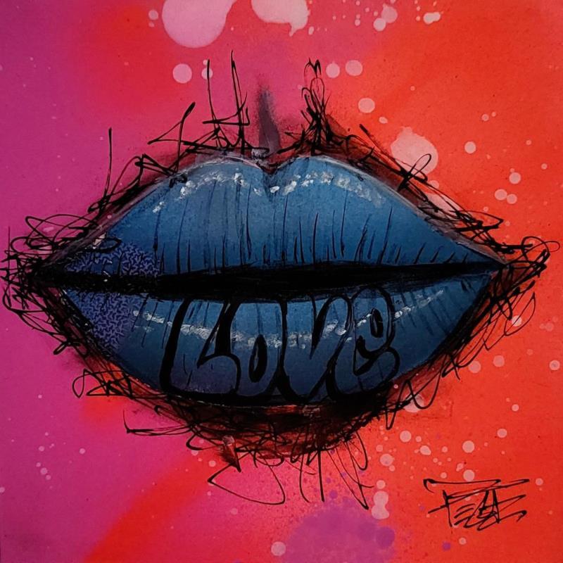 Peinture LIPS #5 LOVE par Pegaz art | Tableau Pop-art Graffiti Acrylique