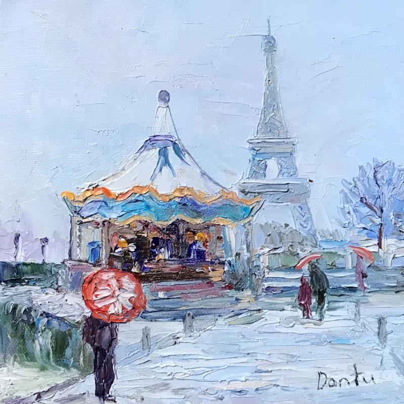 Peinture Le carussel au près de la Tour Eiffel  par Dontu Grigore | Tableau Figuratif Urbain Huile