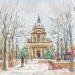 Peinture Place de la Sorbonne en l'hiver par Dontu Grigore | Tableau Figuratif Urbain Huile