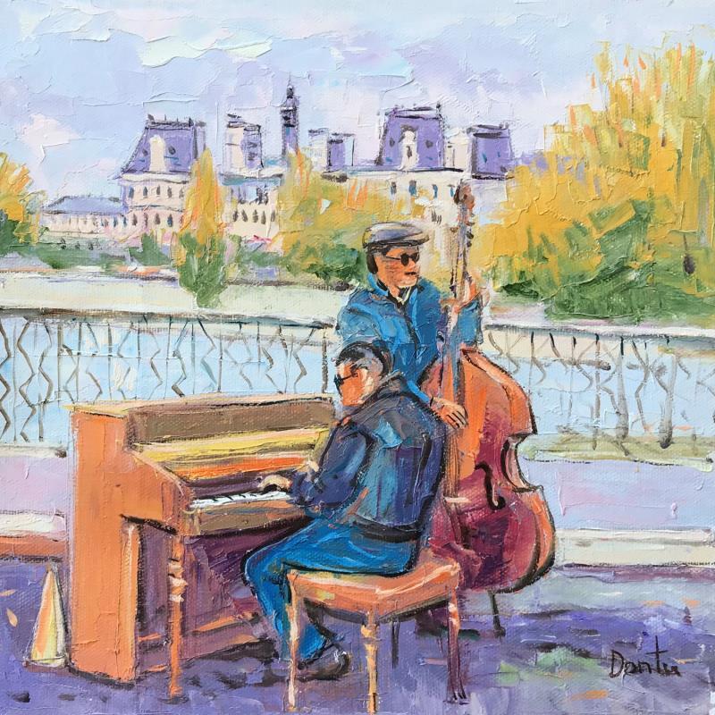 Peinture Les musiciens sur le pont par Dontu Grigore | Tableau Figuratif Urbain Huile