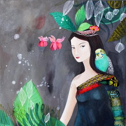 Painting En attendant la pluie 2 by Rebeyre Catherine | Painting Illustrative Mixed Life style