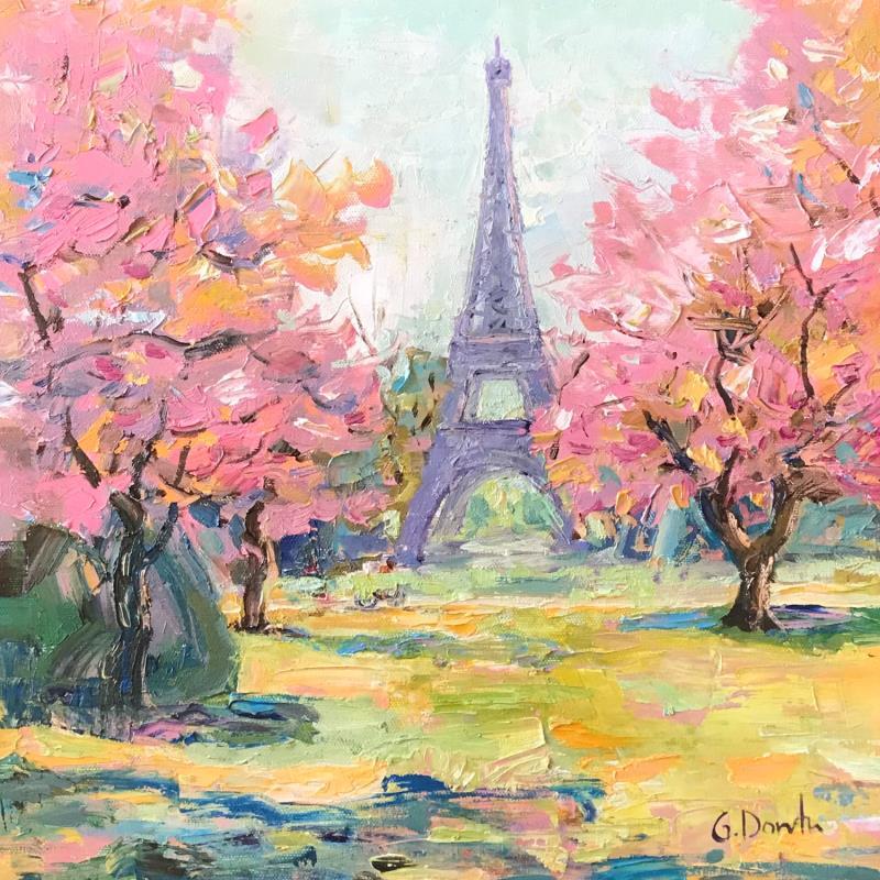 Peinture Le printemps à Paris, les arbres en fleurs  par Dontu Grigore | Tableau Figuratif Urbain Huile