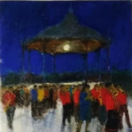 Painting Le kiosque by Fernando | Painting Figurative Oil Architecture, Music