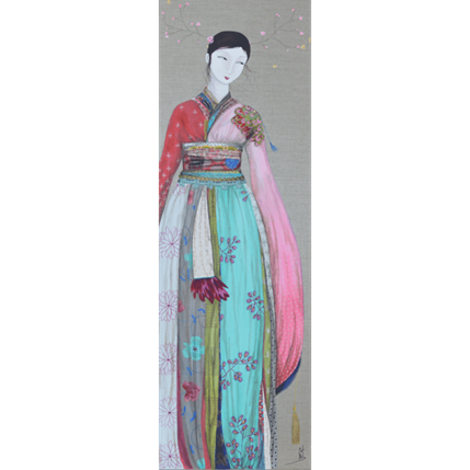 Peinture kim hana 2 par Rebeyre Catherine | Tableau Illustration Mixte scènes de vie