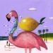 Peinture  Flamant rose au citron par Lionnet Pascal | Tableau Surréalisme Marine Animaux Natures mortes Acrylique