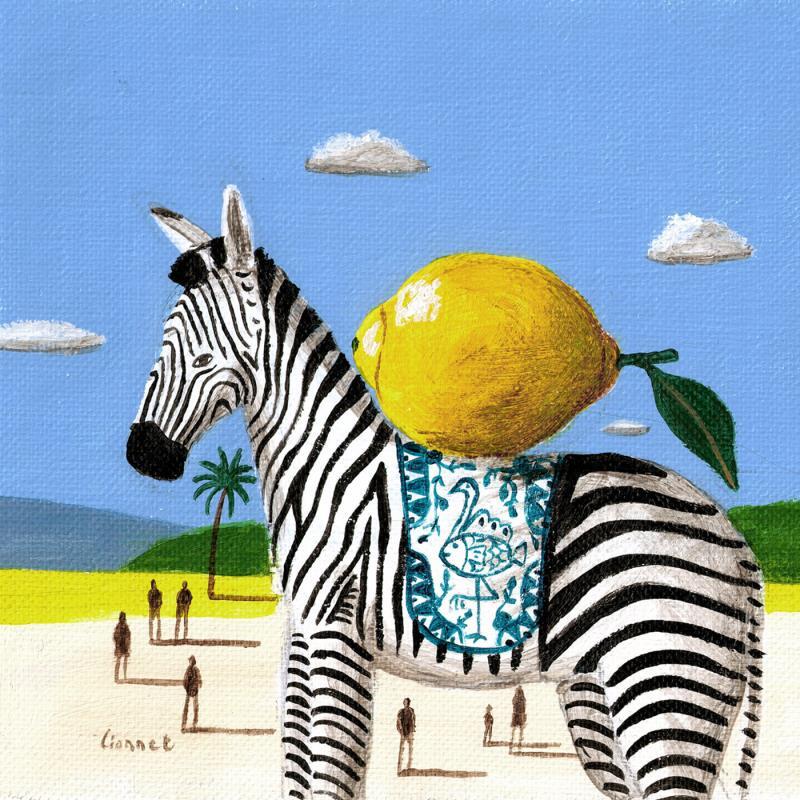 Painting Zèbre au citron by Lionnet Pascal | Painting Surrealism Landscapes Life style Animals Acrylic