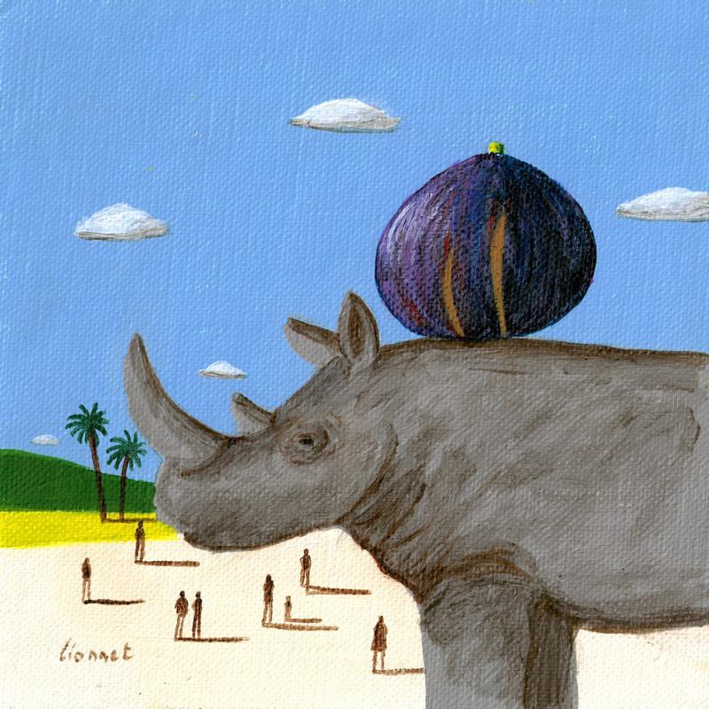 Painting Rhinocéros à la figue by Lionnet Pascal | Painting Surrealism Acrylic Animals, Landscapes, Life style
