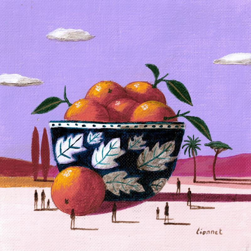 Painting Coupe d'oranges by Lionnet Pascal | Painting Surrealism Landscapes Life style Still-life Acrylic