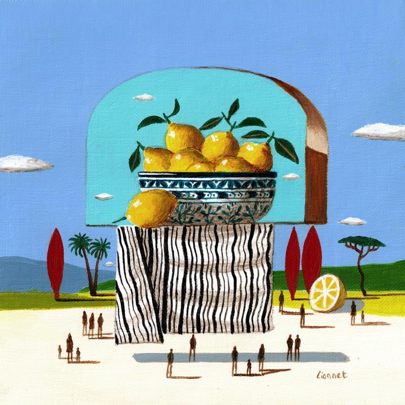 Peinture Coupe de citrons par Lionnet Pascal | Tableau Surréalisme Acrylique Natures mortes, Paysages, Scènes de vie