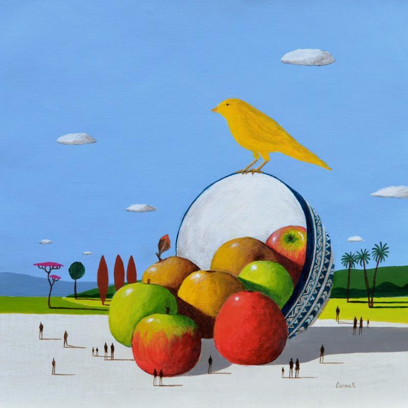 Painting Canari by Lionnet Pascal | Painting Surrealism Life style Animals Still-life Acrylic