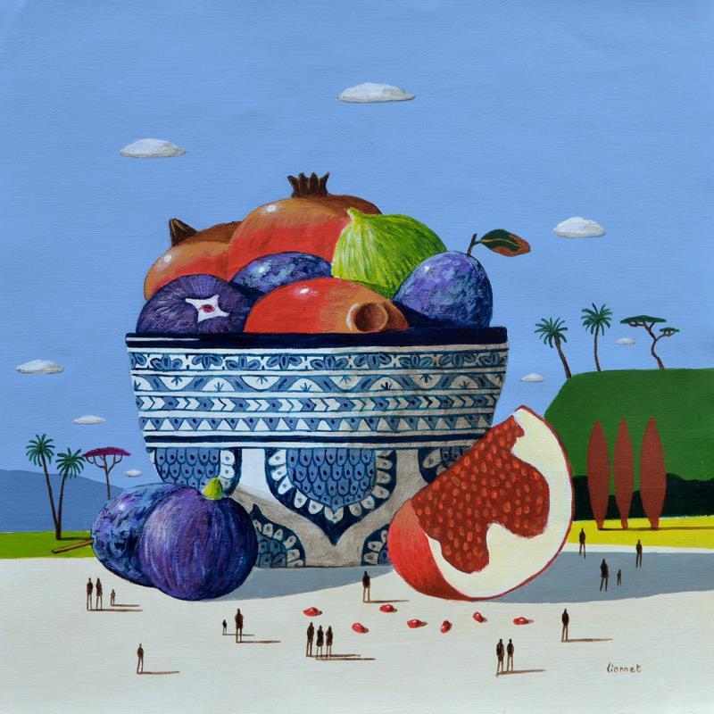 Gemälde Fruits d'automne von Lionnet Pascal | Gemälde Surrealismus Landschaften Alltagsszenen Stillleben Acryl