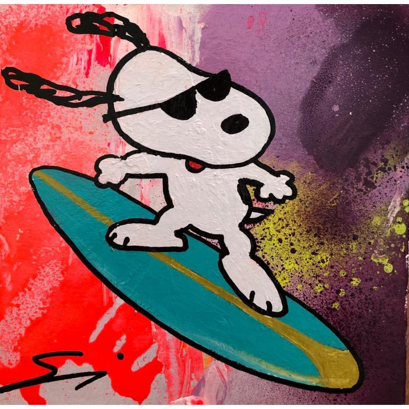 Peinture SURFIN SNOOPY par Mestres Sergi | Tableau Pop-art Acrylique, Graffiti Icones Pop