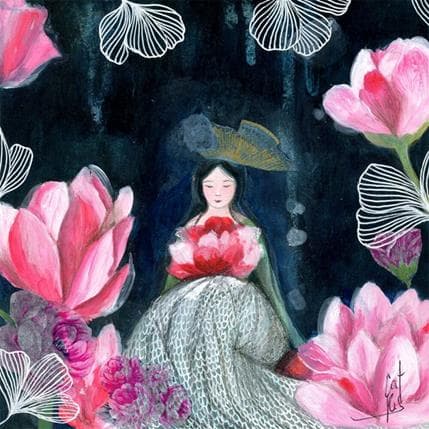 Gemälde La Madone des fleurs von Rebeyre Catherine | Gemälde Naive Kunst Acryl Alltagsszenen