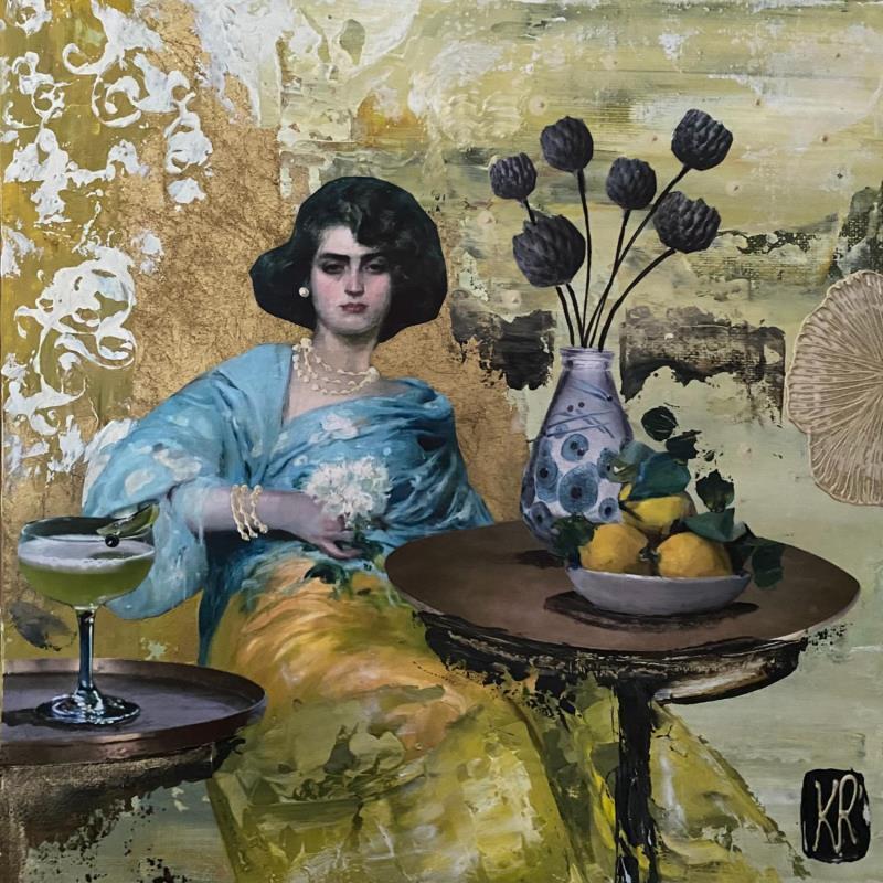Gemälde L'élégante von Romanelli Karine | Gemälde Figurativ Acryl, Collage Alltagsszenen, Stillleben
