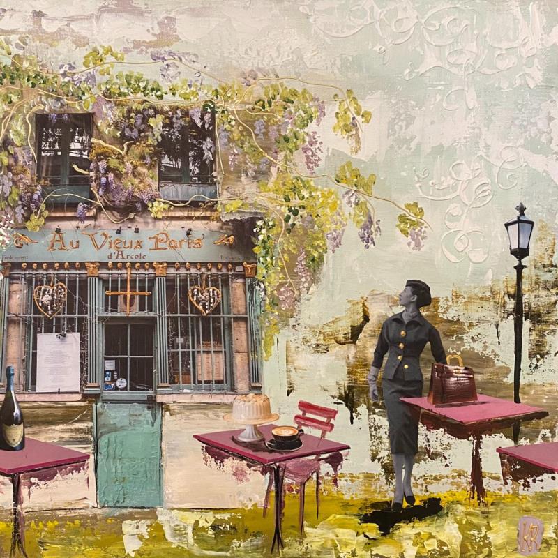Painting Au vieux Paris by Romanelli Karine | Painting Figurative Acrylic, Gluing, Pastel, Posca Life style, Urban