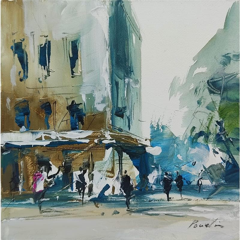 Painting Café by Poumelin Richard | Painting Figurative Mixed Urban Life style